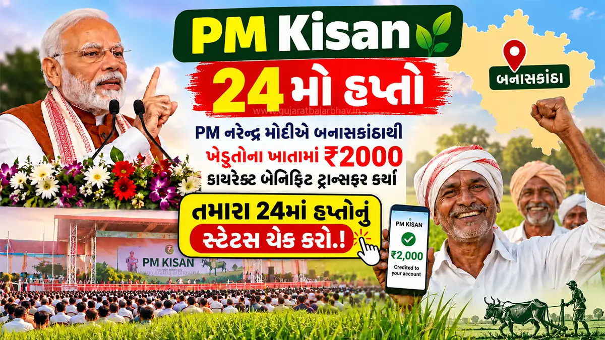 PM Kisan 24th Installment: PM Narendra Modi released the 24th installment of the PM Kisan scheme from Gujarat Banaskantha, transferring ₹2,000 directly into farmers bank accounts via Direct Benefit Transfer (DBT)